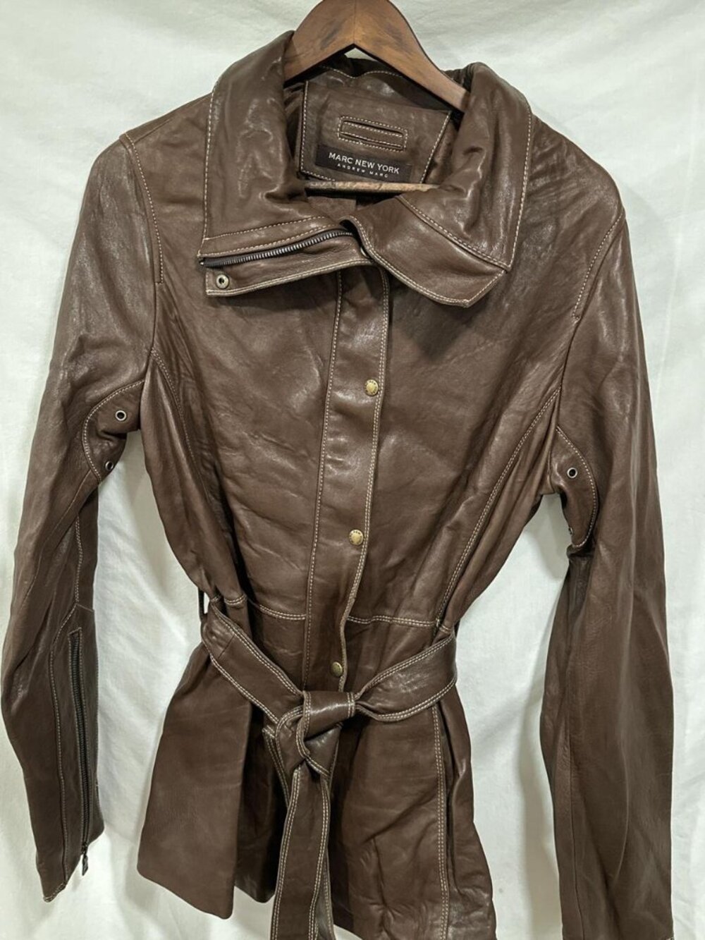 Brown leather jacket with belt #leatherjacket